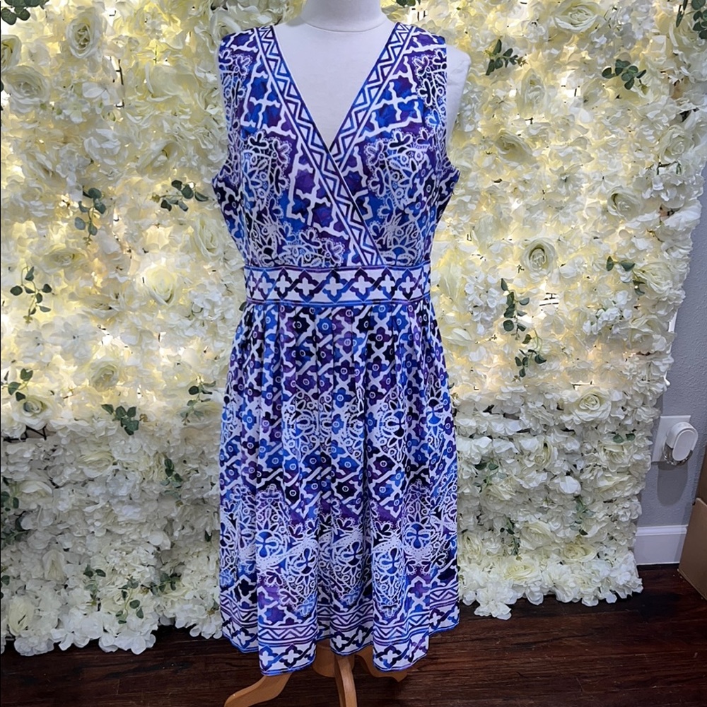 Blue and Purple Patterned Women's Dress